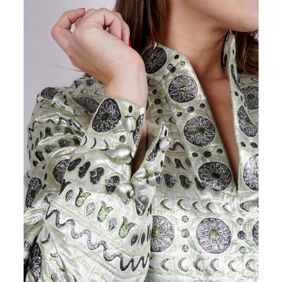 Vintage 1960s Nardiello Rona New York Metallic Mint Brocade Shift Dress | M/L - Picture 5 of 8